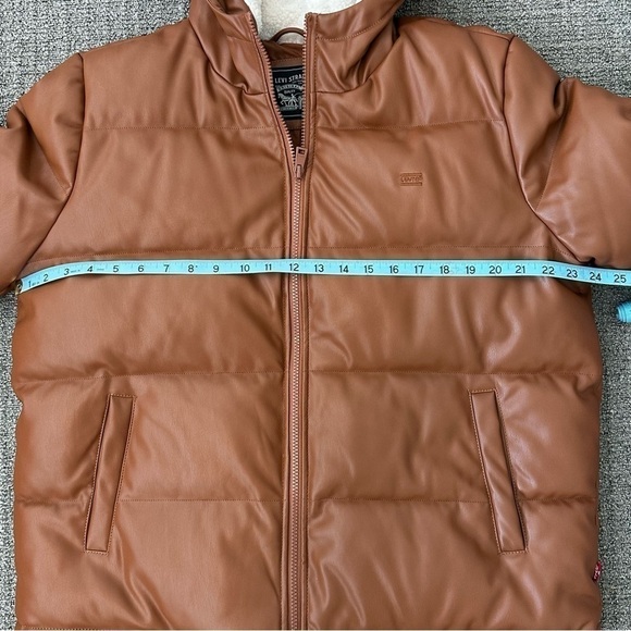 LEVI'S Faux Leather Puffer Jacket Sz XL Camel Brown - Picture 13 of 14